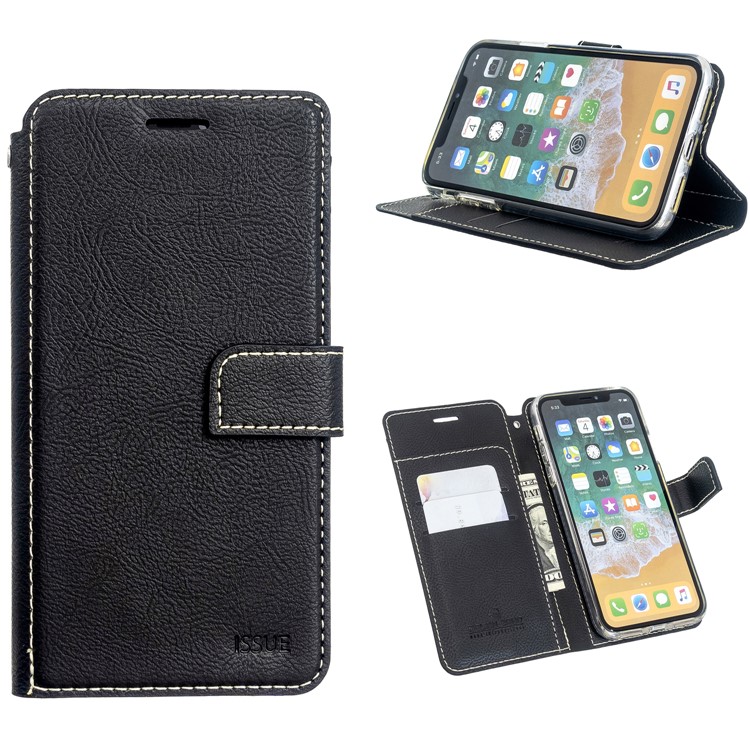MOLAN CANO Stitches Decor Leather Cover Wallet Stand Case for iPhone X/XS 5.8 inch - Black-1