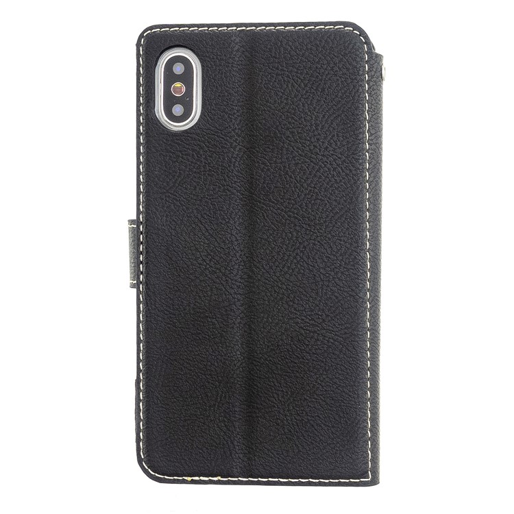 MOLAN CANO Stitches Decor Leather Cover Wallet Stand Case for iPhone X/XS 5.8 inch - Black-3