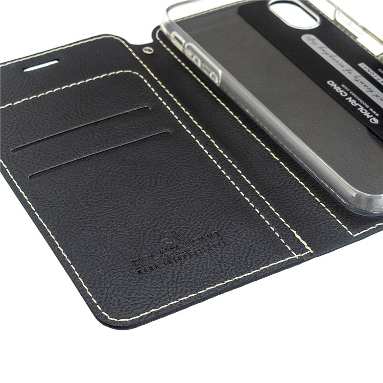 MOLAN CANO Stitches Decor Leather Cover Wallet Stand Case for iPhone X/XS 5.8 inch - Black-4