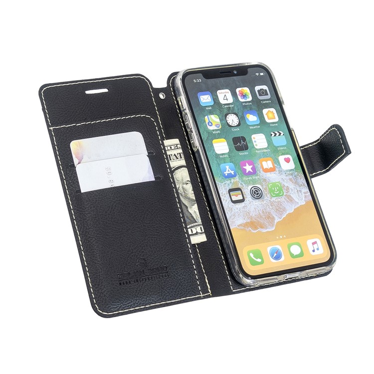 MOLAN CANO Stitches Decor Leather Cover Wallet Stand Case for iPhone X/XS 5.8 inch - Black-5