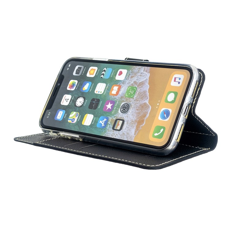 MOLAN CANO Stitches Decor Leather Cover Wallet Stand Case for iPhone X/XS 5.8 inch - Black-6