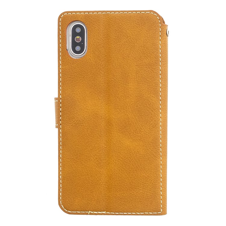 MOLAN CANO Stitches Decor Leather Cover Wallet Stand Case for iPhone X/XS 5.8 inch - Brown-2