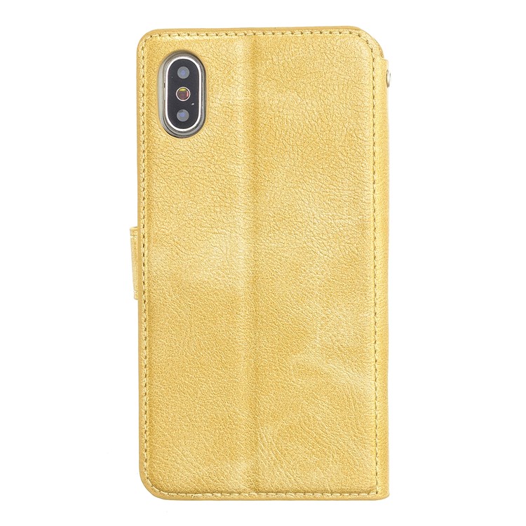 MOLAN CANO Stitches Decor Leather Cover Wallet Stand Case for iPhone X/XS 5.8 inch - Gold-2