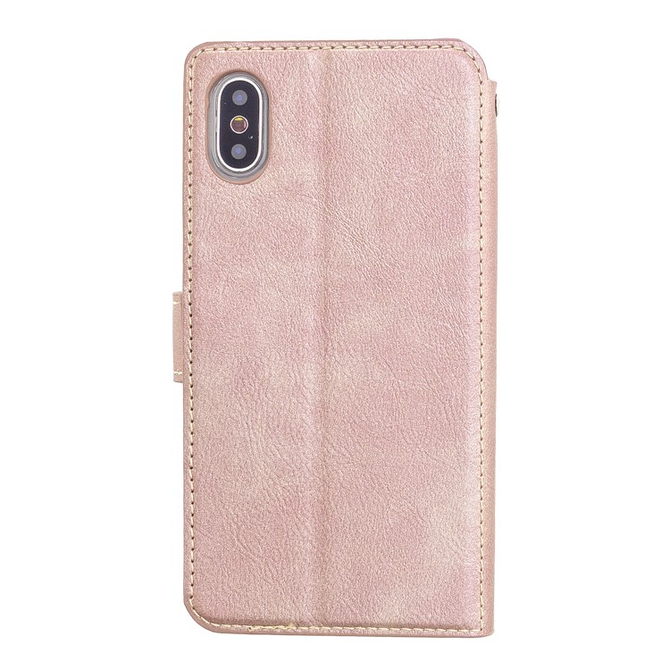 MOLAN CANO Stitches Decor Leather Cover Wallet Stand Case for iPhone X/XS 5.8 inch - Rose Gold-2