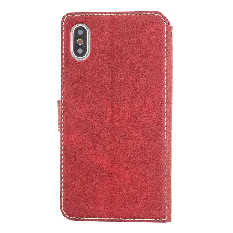 MOLAN CANO Stitches Decor Leather Cover Wallet Stand Case for iPhone X/XS 5.8 inch - Red-2