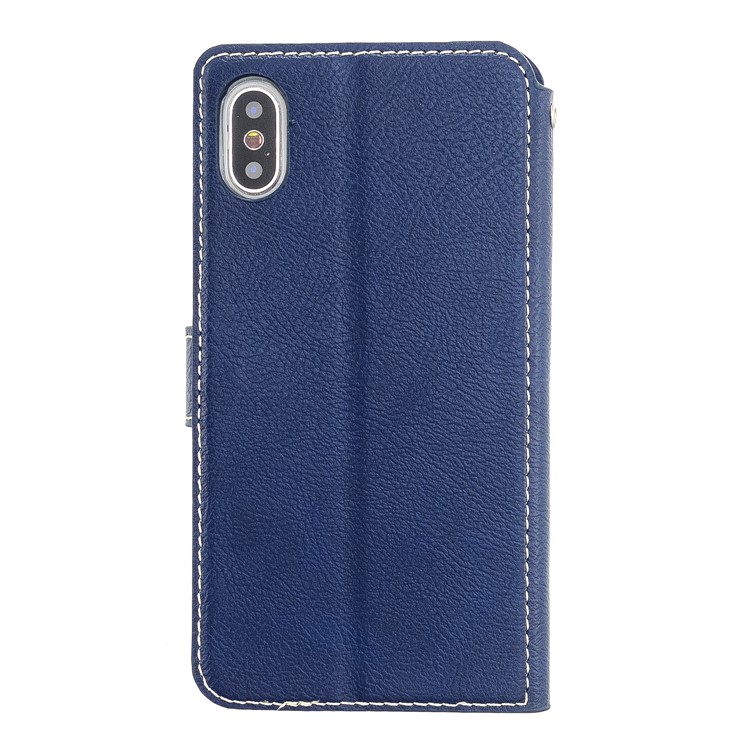 MOLAN CANO Stitches Decor Leather Cover Wallet Stand Case for iPhone X/XS 5.8 inch - Blue-2