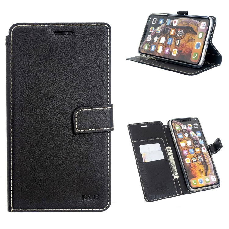 MOLAN CANO Stitches Decor Wallet Stand Shell Leather Case for iPhone XS Max 6.5 inch - Black-1