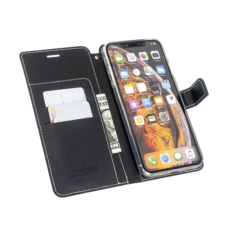 MOLAN CANO Stitches Decor Wallet Stand Shell Leather Case for iPhone XS Max 6.5 inch - Black-5