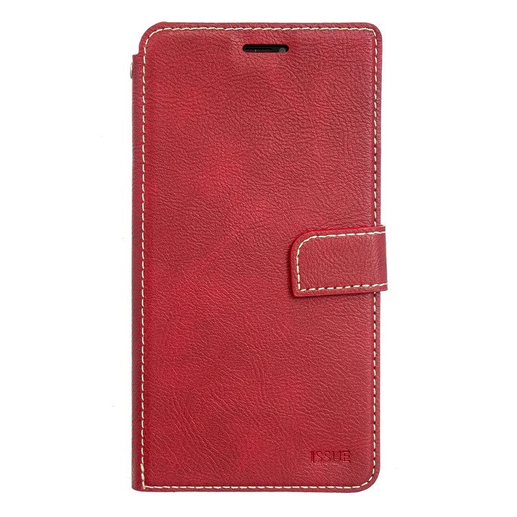 MOLAN CANO Stitches Decor Wallet Stand Shell Leather Case for iPhone XS Max 6.5 inch - Red-1