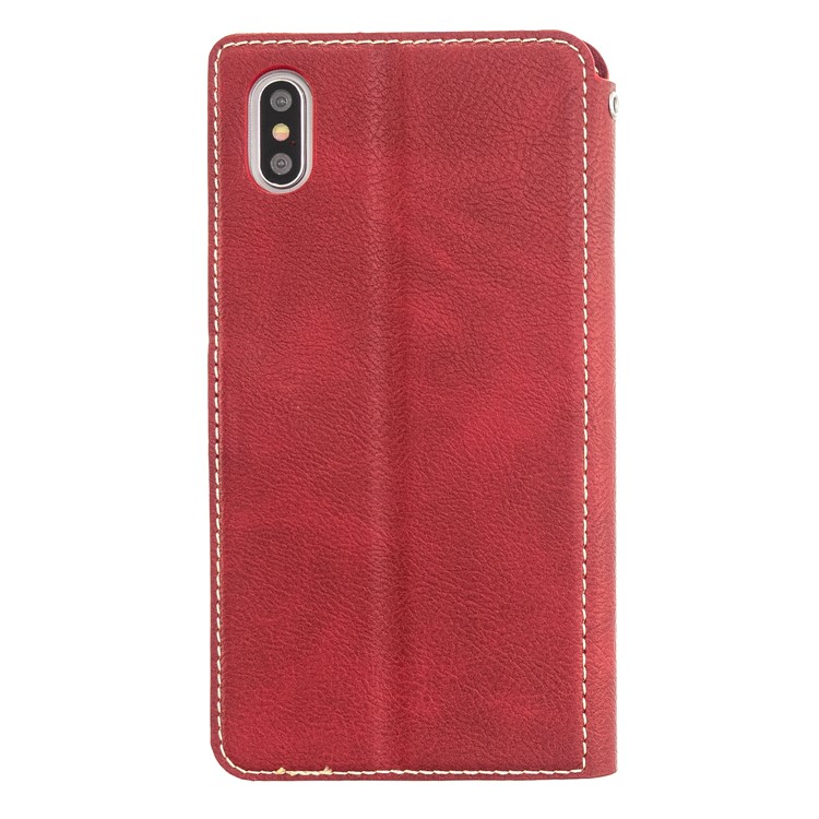 MOLAN CANO Stitches Decor Wallet Stand Shell Leather Case for iPhone XS Max 6.5 inch - Red-2