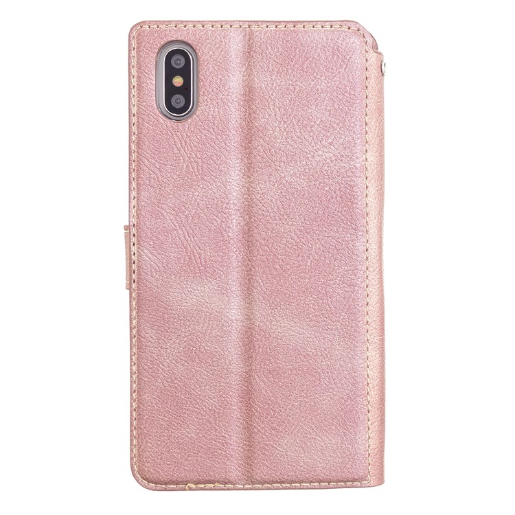 MOLAN CANO Stitches Decor Wallet Stand Shell Leather Case for iPhone XS Max 6.5 inch - Rose Gold-2
