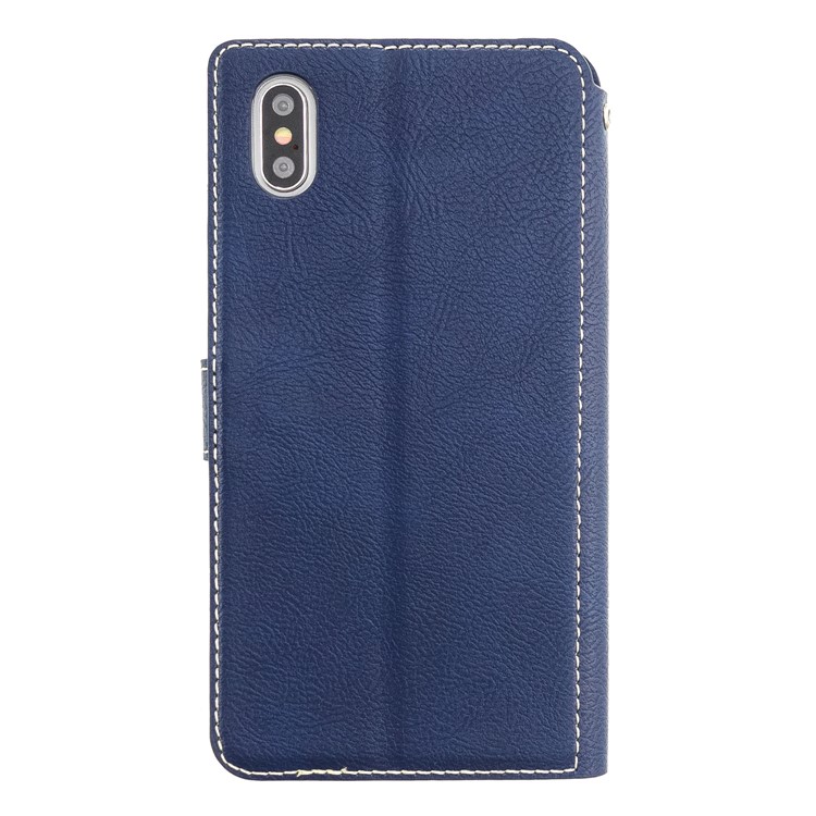 MOLAN CANO Stitches Decor Wallet Stand Shell Leather Case for iPhone XS Max 6.5 inch - Blue-2