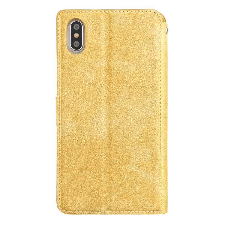 MOLAN CANO Stitches Decor Wallet Stand Shell Leather Case for iPhone XS Max 6.5 inch - Gold-2