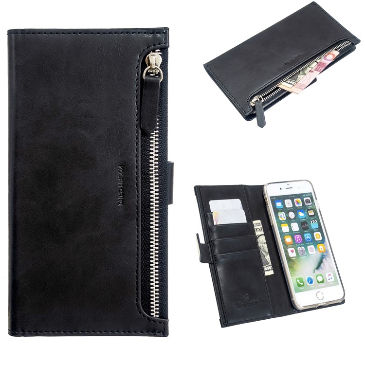 MOLAN CANO Multifunctional Wallet Phone Protective Cover Case with Zipper Pocket for iPhone 7 Plus / 8 Plus - Black-1