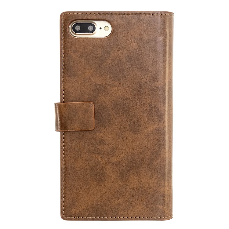 MOLAN CANO Multifunctional Wallet Phone Protective Cover Case with Zipper Pocket for iPhone 7 Plus / 8 Plus - Brown-2