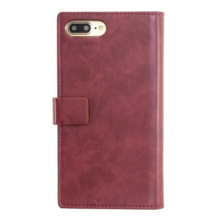 MOLAN CANO Multifunctional Wallet Phone Protective Cover Case with Zipper Pocket for iPhone 7 Plus / 8 Plus - Wine Red-2