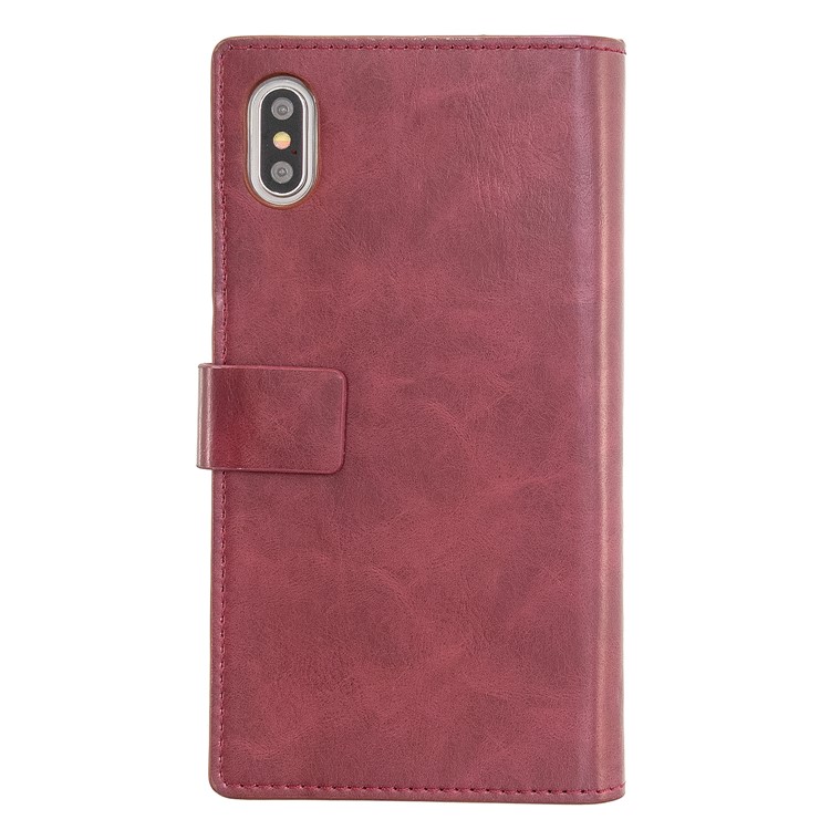 MOLAN CANO Multifunctional Wallet Phone Protective Cover Case with Zipper Pocket for iPhone XS Max 6.5-inch - Wine Red-2