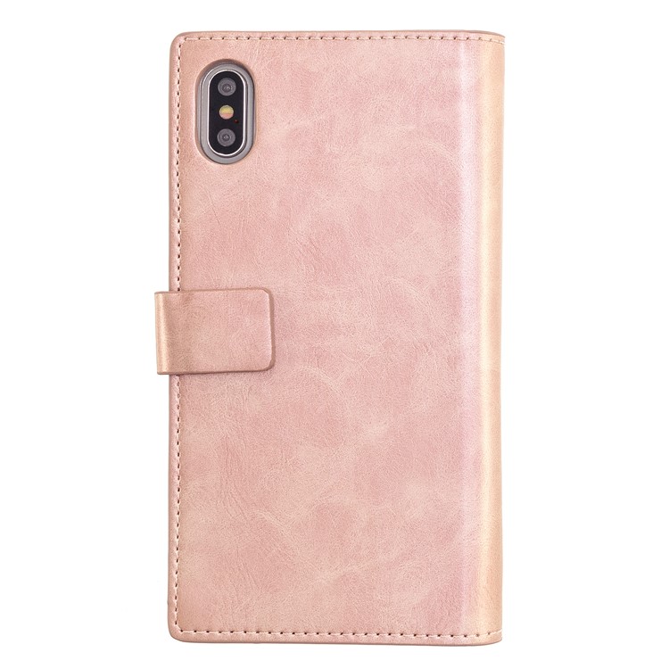MOLAN CANO Multifunctional Wallet Phone Protective Cover Case with Zipper Pocket for iPhone XS Max 6.5-inch - Rose Gold-2