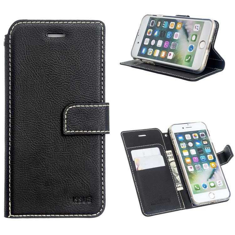 MOLAN CANO Stitches Decor Leather Wallet Stand Case for iPhone 8/7 4.7 inch - Black-1