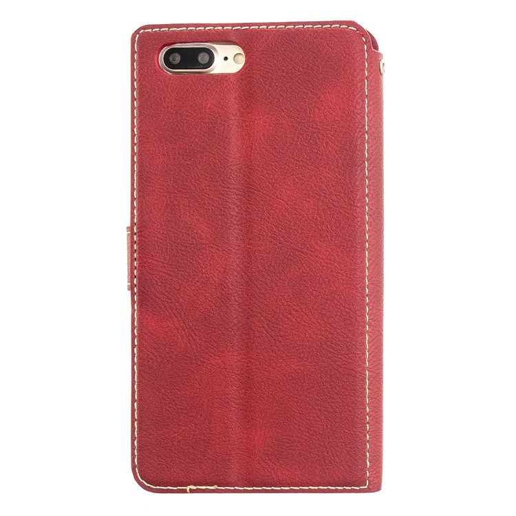MOLAN CANO Stitching Wallet Phone Stand Protective Cover Case for iPhone 7 Plus / 8 Plus - Red-2