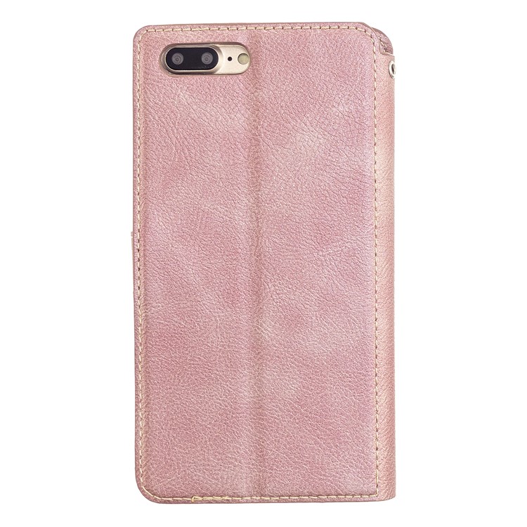 MOLAN CANO Stitching Wallet Phone Stand Protective Cover Case for iPhone 7 Plus / 8 Plus - Rose Gold-2