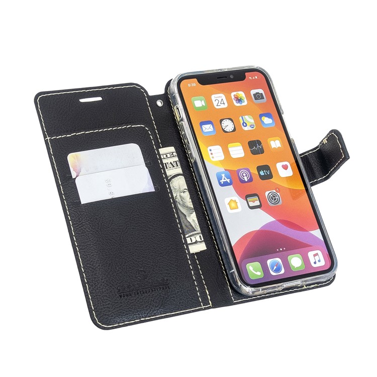 MOLAN CANO Stitches Decor Wallet Stand Leather Case for iPhone 11 Pro 5.8 inch - Black-5