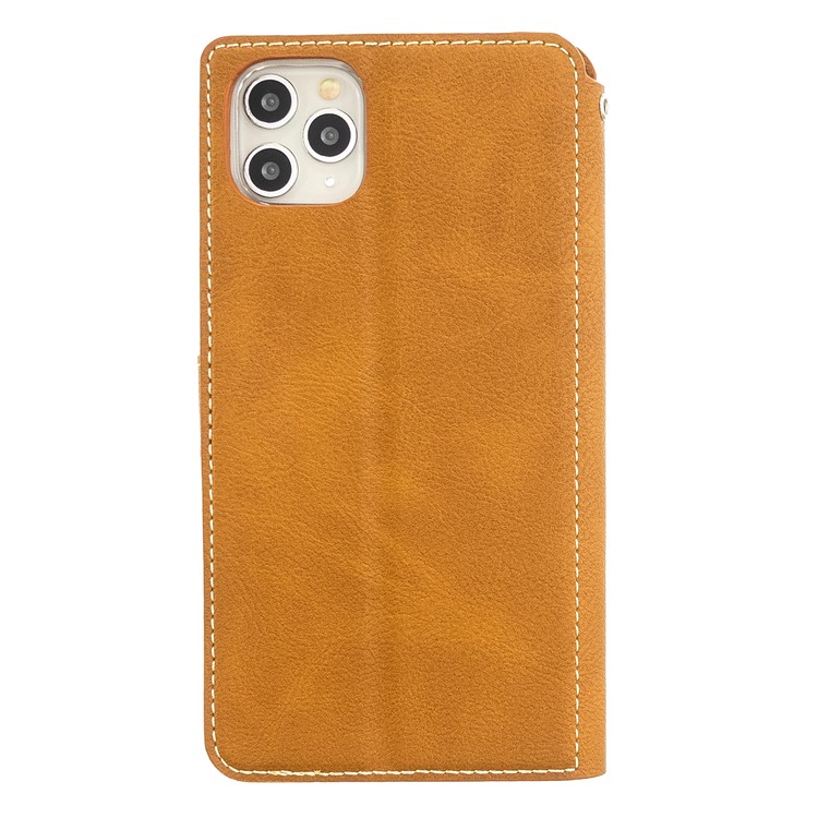 MOLAN CANO Stitches Decor Leather Wallet Stand Phone Casing for iPhone 11 Pro Max 6.5 inch - Brown-2