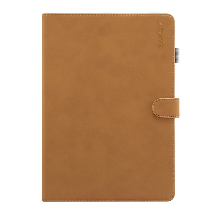 ENKAY for iPad 10.2 (2019) Matte PU Leather Stand Smart Tablet Casing Shell - Light Brown-1