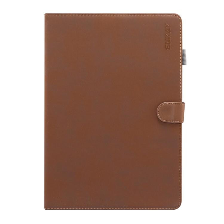 ENKAY for iPad 10.2 (2019) Matte PU Leather Stand Smart Tablet Casing Shell - Dark Brown-1