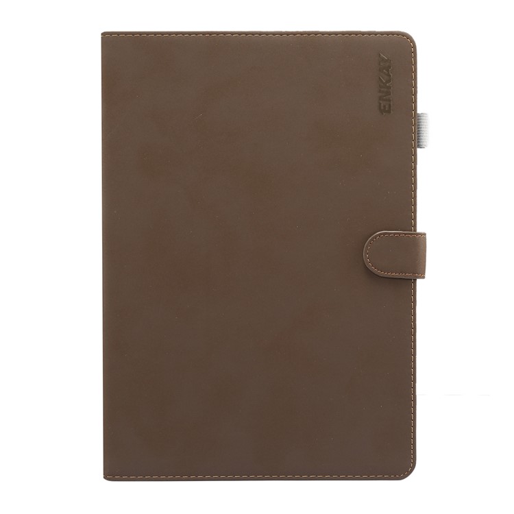 ENKAY for iPad 10.2 (2019) Matte PU Leather Stand Smart Tablet Casing Shell - Coffee-1