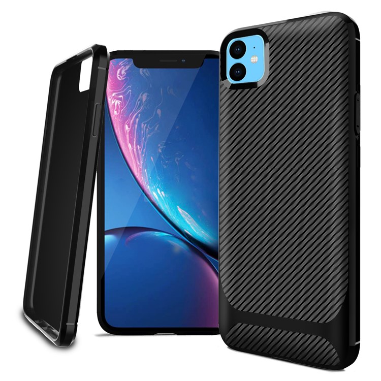 Carbon Fiber Texture Anti-drop TPU Mobile Case for iPhone 11 6.1-inch - Black-1