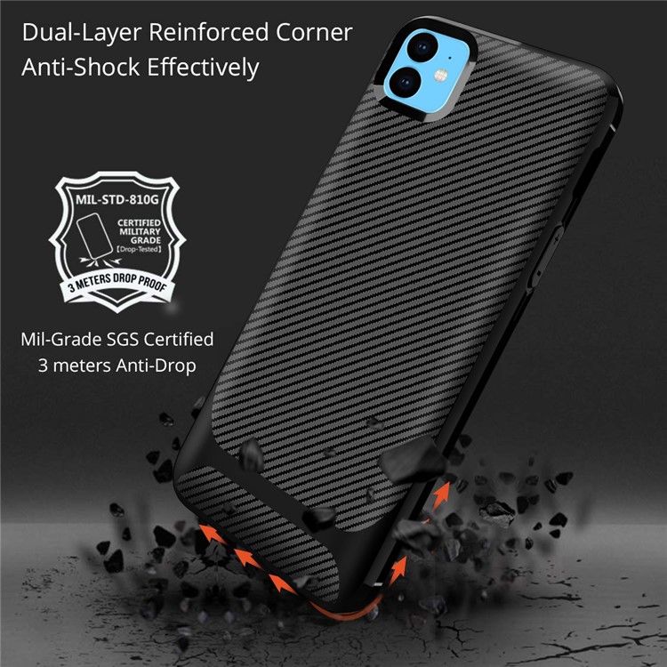 Carbon Fiber Texture Anti-drop TPU Mobile Case for iPhone 11 6.1-inch - Black-12