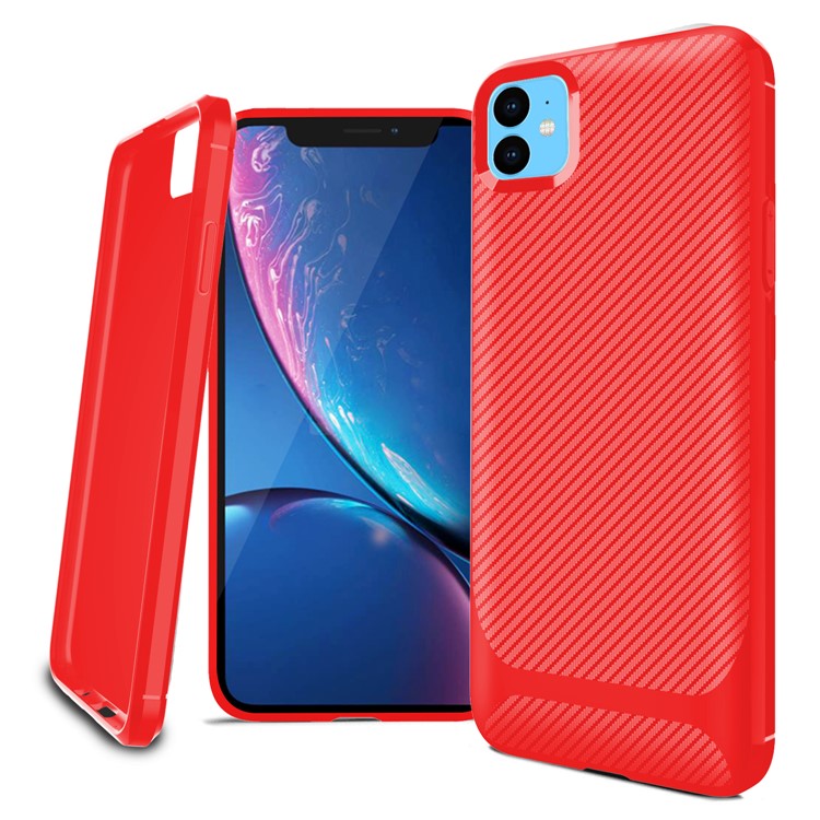 Carbon Fiber Texture Anti-drop TPU Mobile Case for iPhone 11 6.1-inch - Red-1