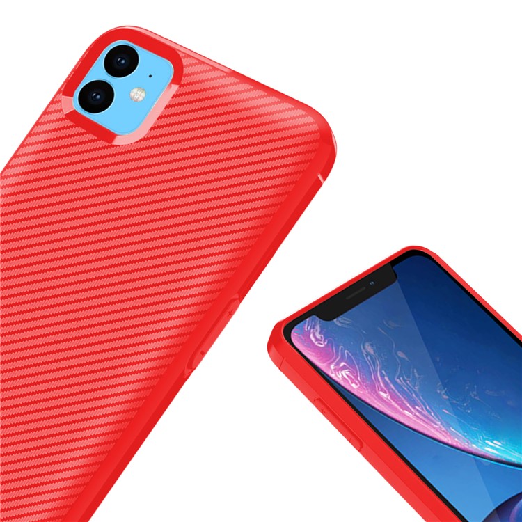 Carbon Fiber Texture Anti-drop TPU Mobile Case for iPhone 11 6.1-inch - Red-10