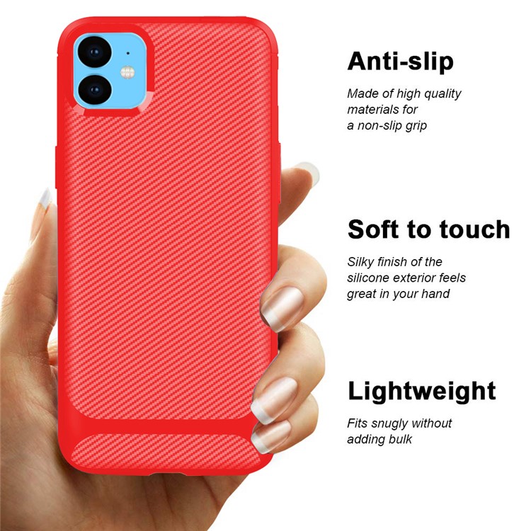 Carbon Fiber Texture Anti-drop TPU Mobile Case for iPhone 11 6.1-inch - Red-13