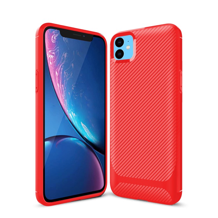 Carbon Fiber Texture Anti-drop TPU Mobile Case for iPhone 11 6.1-inch - Red-14