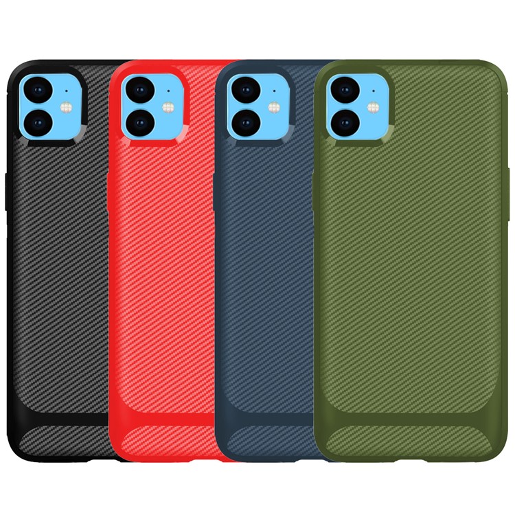 Carbon Fiber Texture Anti-drop TPU Mobile Case for iPhone 11 6.1-inch - Red-15