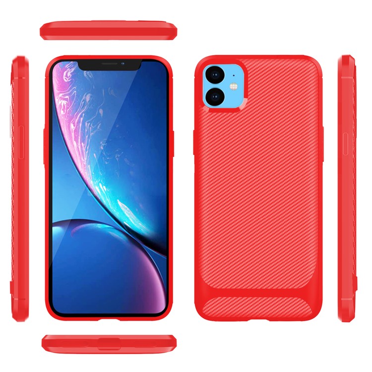 Carbon Fiber Texture Anti-drop TPU Mobile Case for iPhone 11 6.1-inch - Red-2