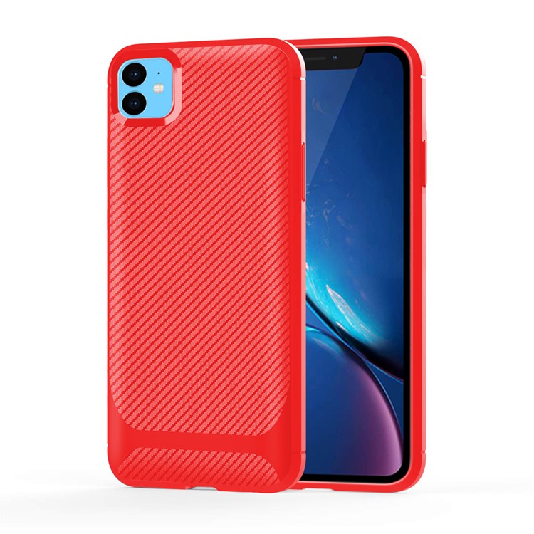 Carbon Fiber Texture Anti-drop TPU Mobile Case for iPhone 11 6.1-inch - Red-3
