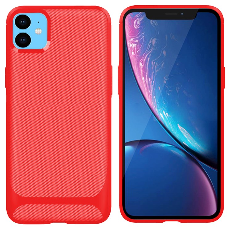 Carbon Fiber Texture Anti-drop TPU Mobile Case for iPhone 11 6.1-inch - Red-4