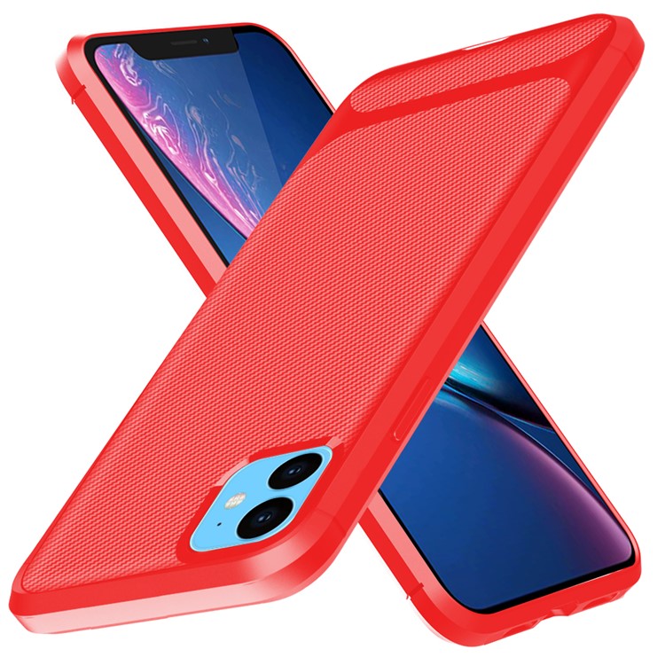Carbon Fiber Texture Anti-drop TPU Mobile Case for iPhone 11 6.1-inch - Red-5