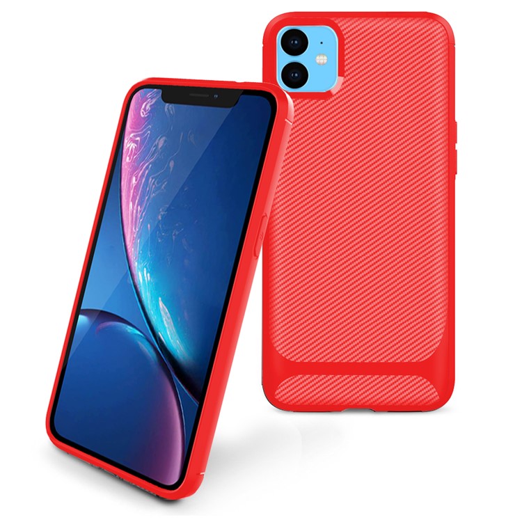 Carbon Fiber Texture Anti-drop TPU Mobile Case for iPhone 11 6.1-inch - Red-6