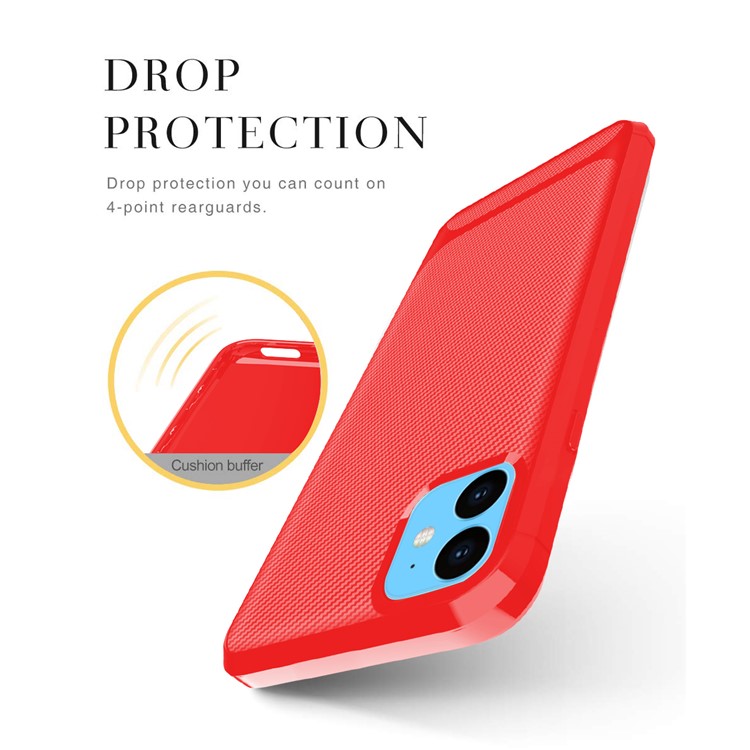 Carbon Fiber Texture Anti-drop TPU Mobile Case for iPhone 11 6.1-inch - Red-7