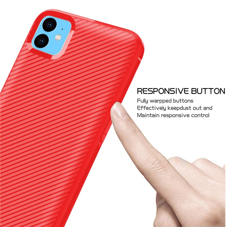 Carbon Fiber Texture Anti-drop TPU Mobile Case for iPhone 11 6.1-inch - Red-8