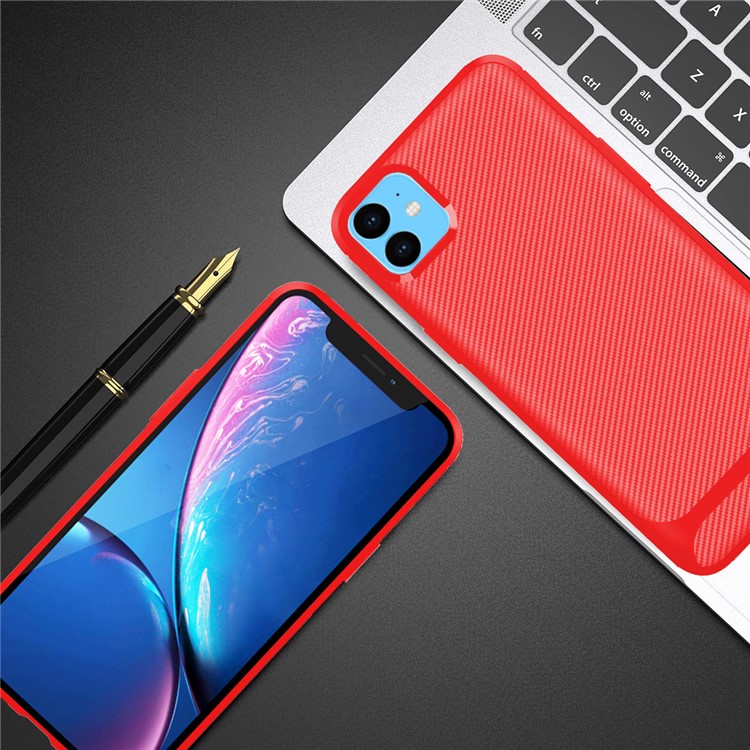 Carbon Fiber Texture Anti-drop TPU Mobile Case for iPhone 11 6.1-inch - Red-9