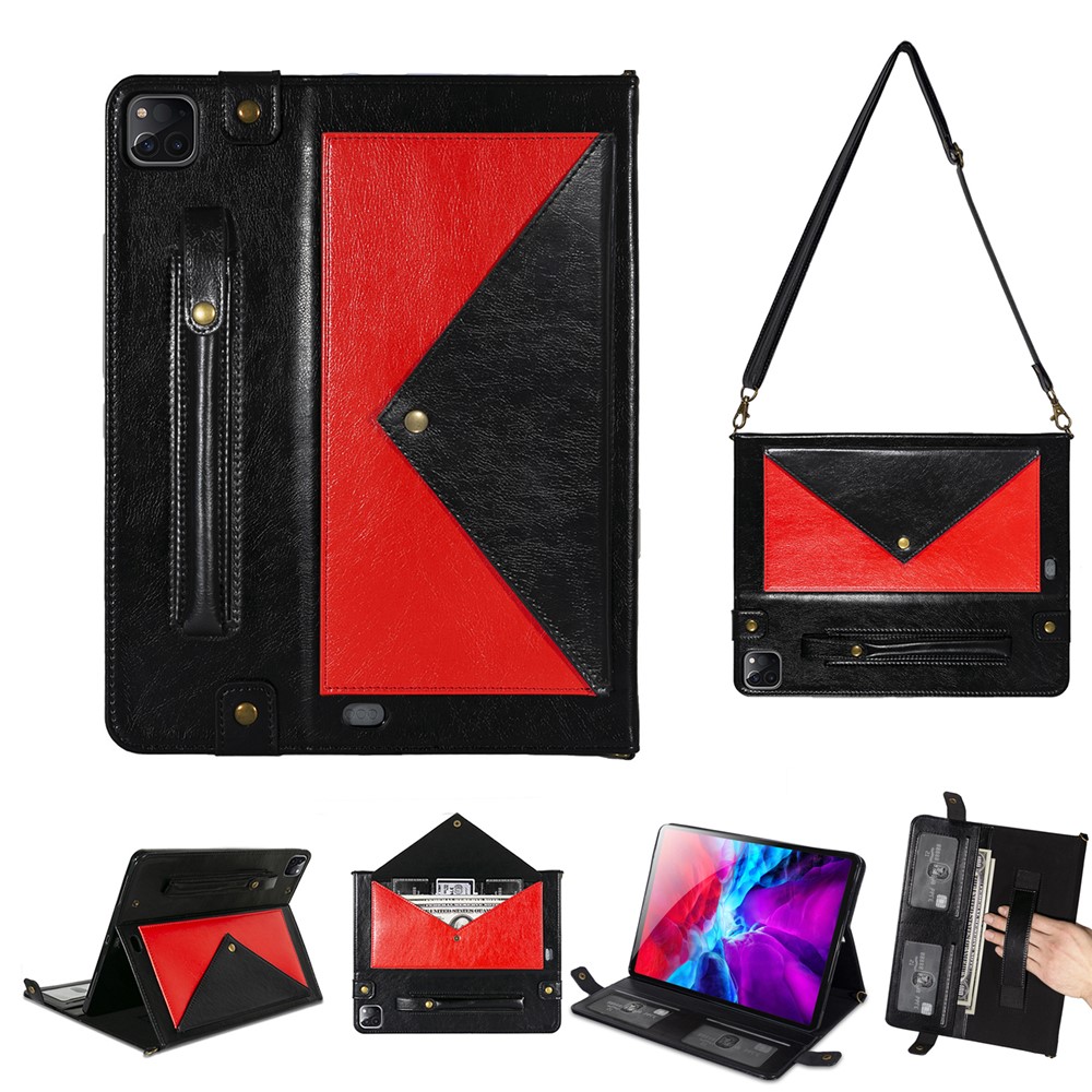 Color Splicing Envelop Style Wallet Leather Tablet Case with Pen Pouch for iPad Pro 11-inch (2022) / (2021) / (2020) - Red