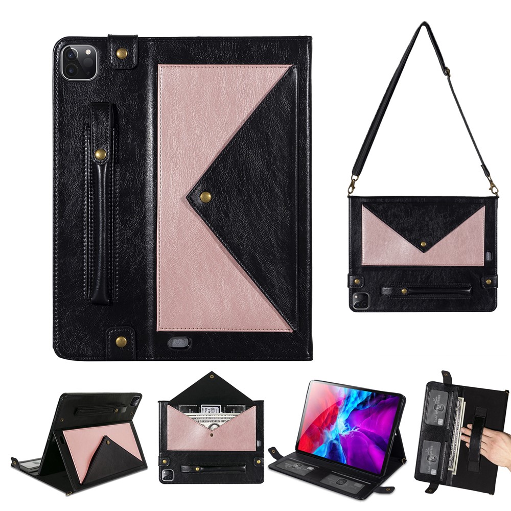 Color Splicing Envelop Style Wallet Leather Tablet Case with Pen Pouch for iPad Pro 11-inch (2022) / (2021) / (2020) - Rose Gold