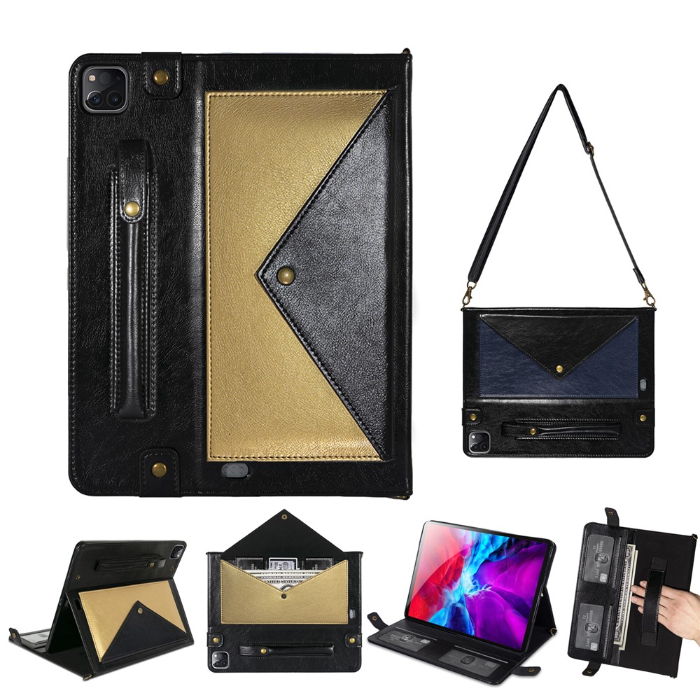 Color Splicing Envelop Style Wallet Leather Tablet Case with Pen Pouch for iPad Pro 11-inch (2022) / (2021) / (2020) - Gold