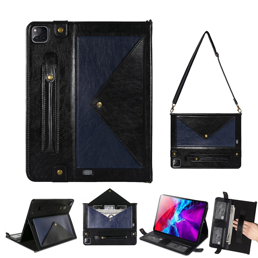 Color Splicing Envelop Style Wallet Leather Tablet Case with Pen Pouch for iPad Pro 11-inch (2022) / (2021) / (2020) - Dark Blue