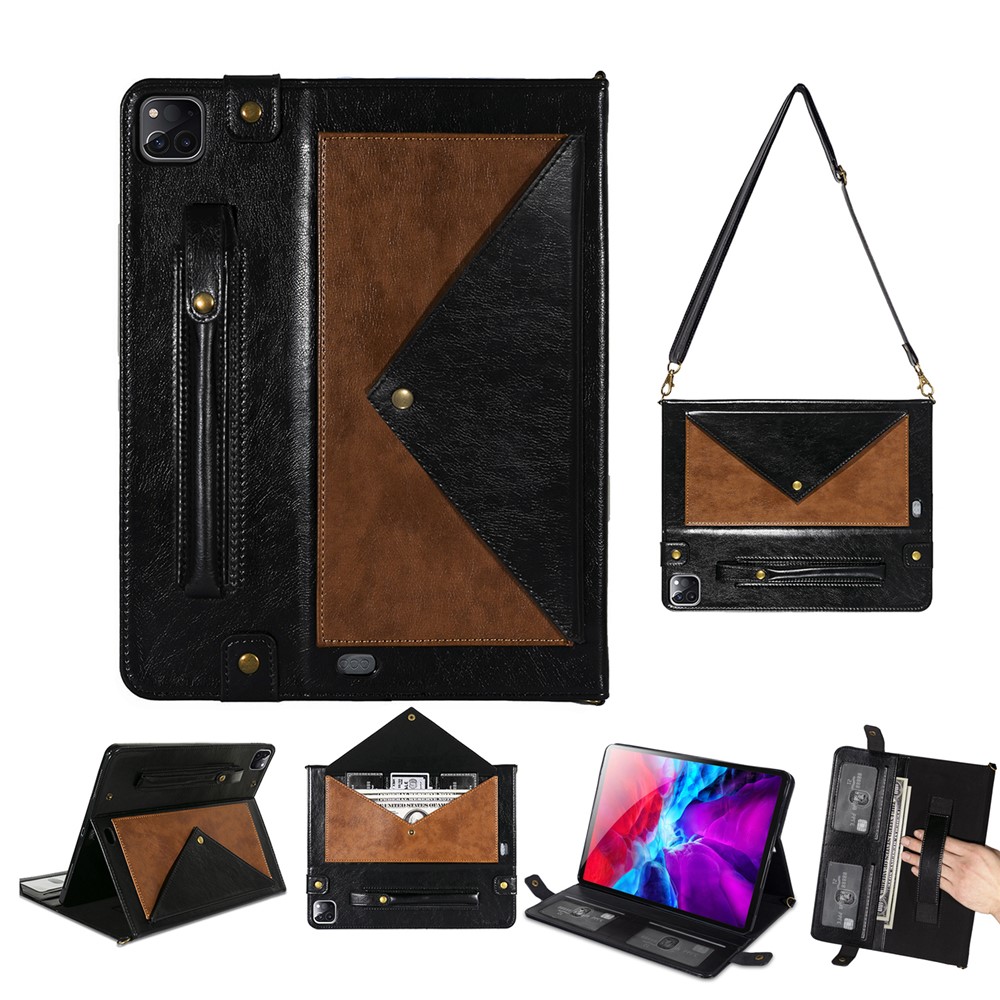 Color Splicing Envelop Style Wallet Leather Tablet Case with Pen Pouch for iPad Pro 11-inch (2022) / (2021) / (2020) - Brown